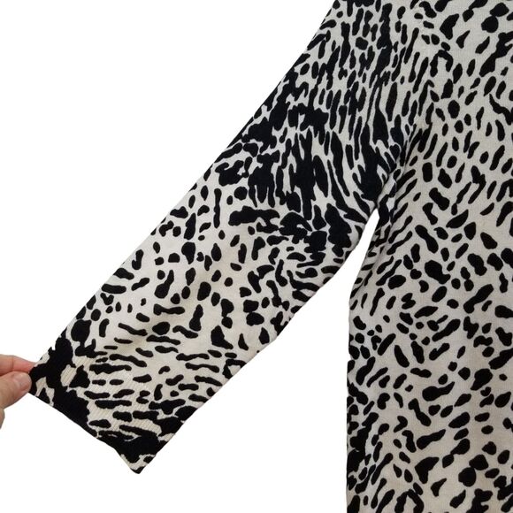 Talbots Cardigan Sweater Black White Animal Print Cotton Bl 3/4 Slv Petite S - Picture 6 of 12